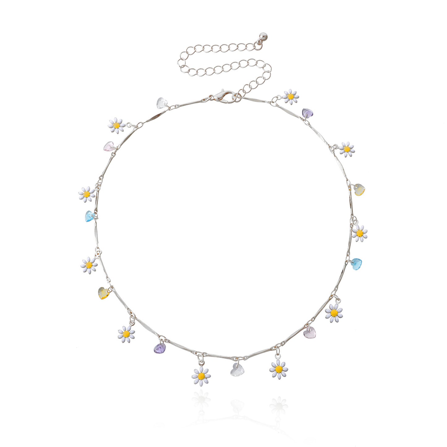 Colorful Gemstone Straight Tube Handmade Chain Necklace for Women, Floral Design Minimalist European Style Jewelry