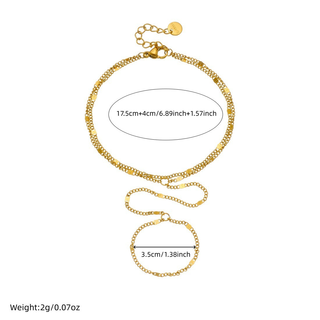 Minimalist Sweet Gold Plated Stainless Steel Double Layer Cable Chain Ring Bracelet Combo for Women