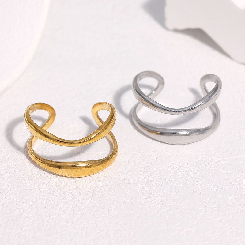 Minimalist Geometric Plated Stainless Steel Adjustable Ring for Women