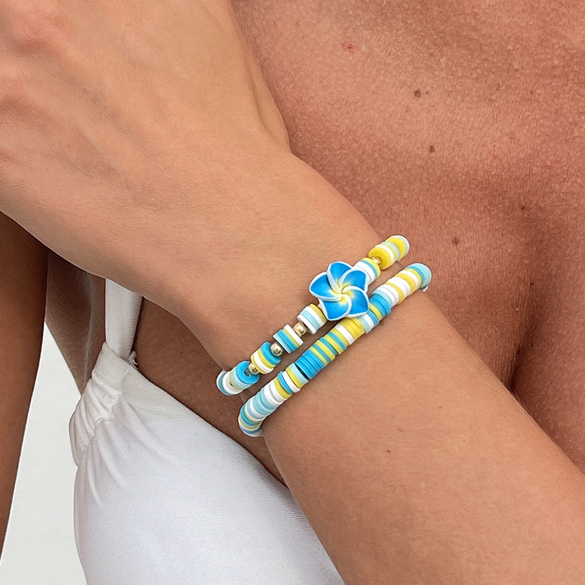 Pulsera de arcilla polimérica floral fresca y dulce con cuentas coloridas para vacaciones en la playa