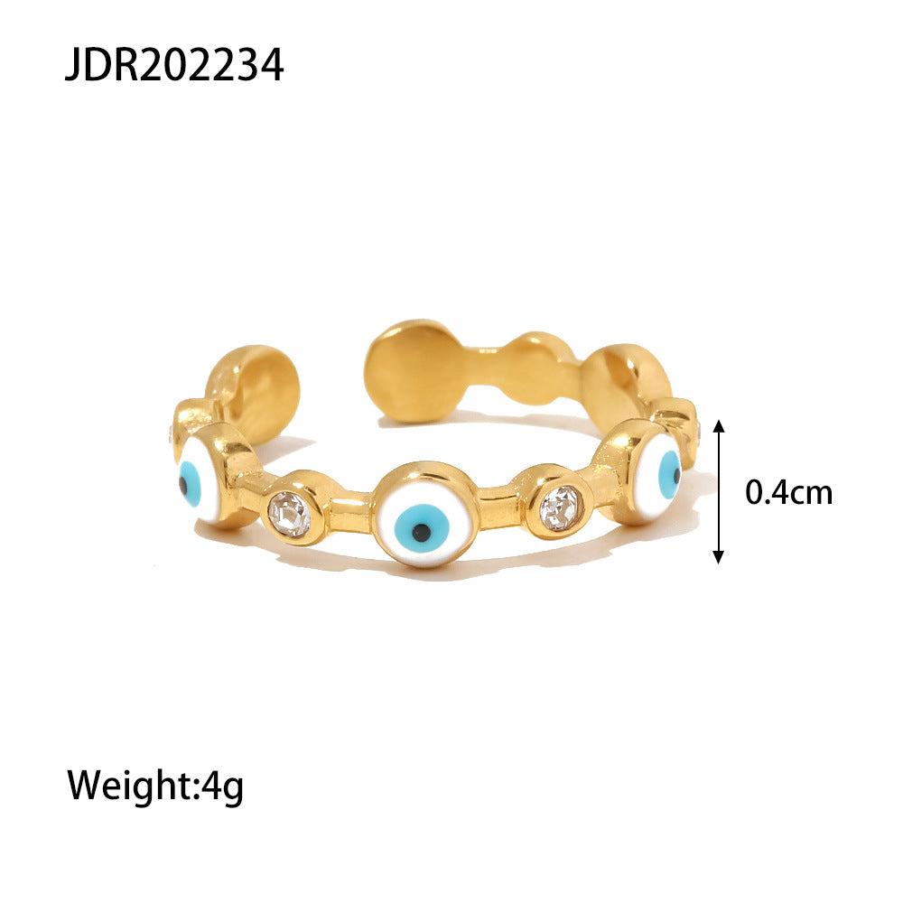 Geometric Eye-Shaped 18K Gold-Plated Stainless Steel Ring for Women with Bold Personality Style