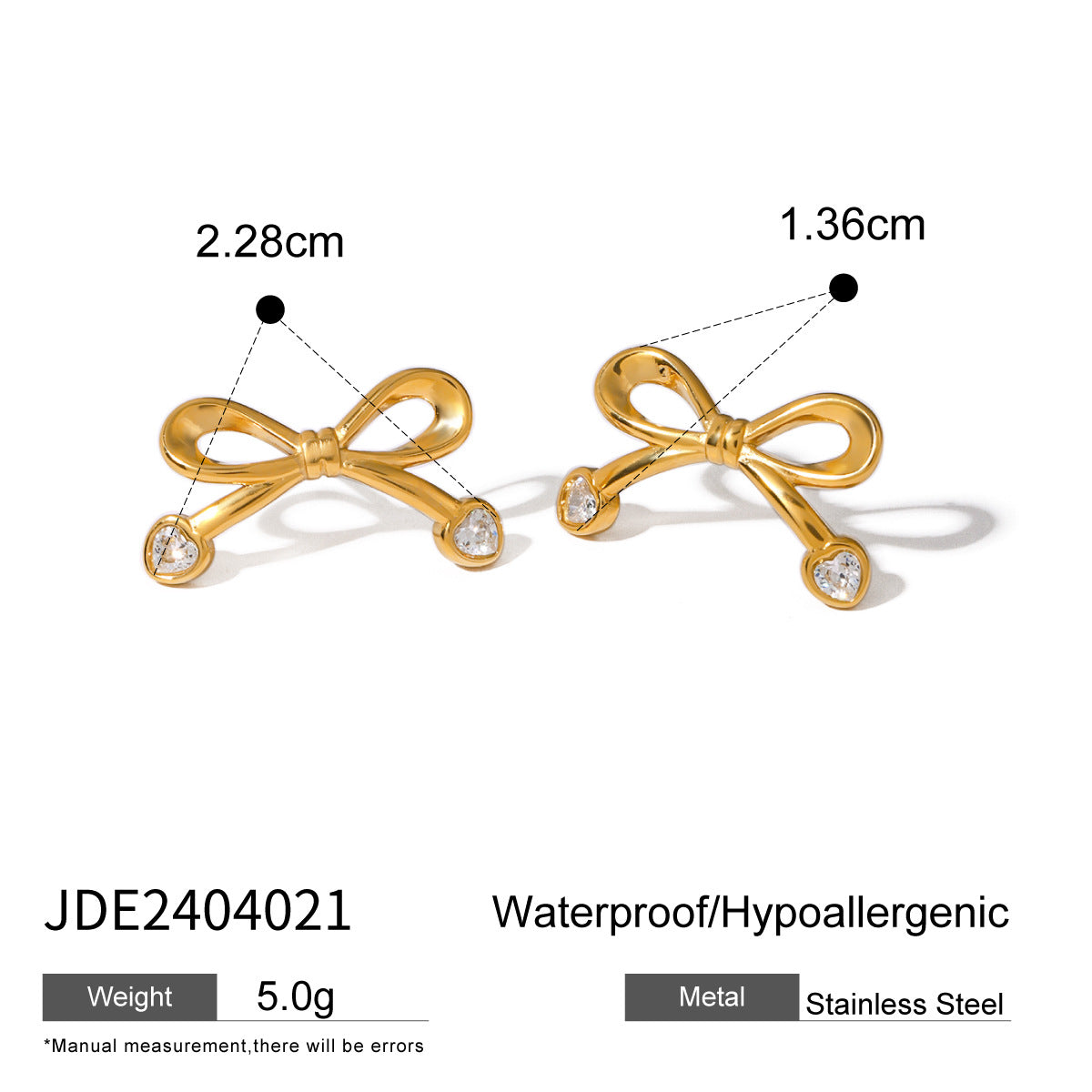 Elegant Heart Stainless Steel Stud Earrings PVD Plated for Women