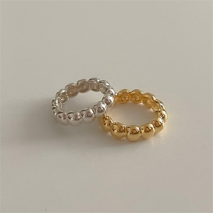 Minimalist Heart-Shaped 925 Sterling Silver Ring with Beveled Square Beads for Women