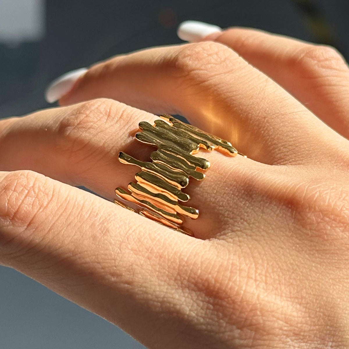 Anello aperto minimalista geometrico in acciaio inossidabile con finitura placcata, per gioielli unisex