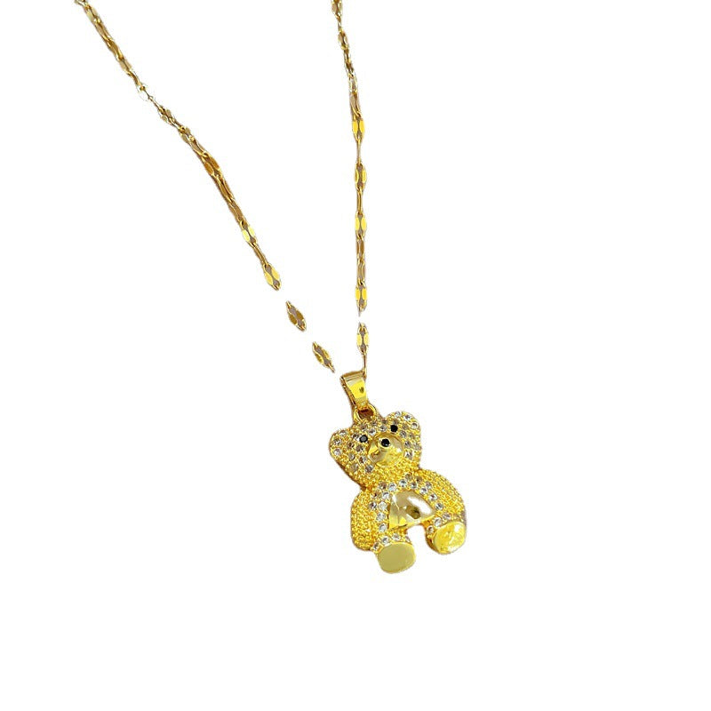 Luxury Heavy-Duty Titanium Steel Geometric Panda Pendant Necklace for Women Clavicle Chain with Micro-Pave Detailing