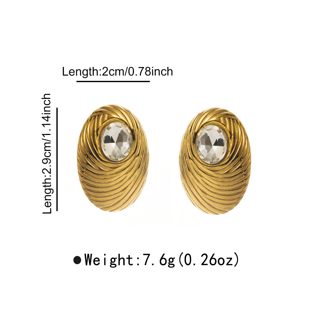 Orecchini vintage geometrici in acciaio inossidabile con placcatura in oro 14K e intarsio di strass
