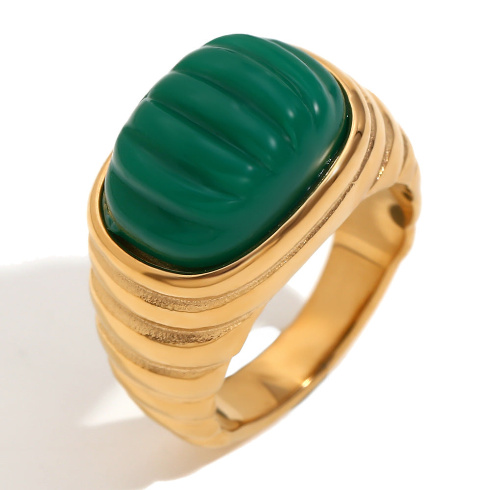 Vintage Elegant 18K Gold Plated Stainless Steel Oval Floral Geometric Ring for Women