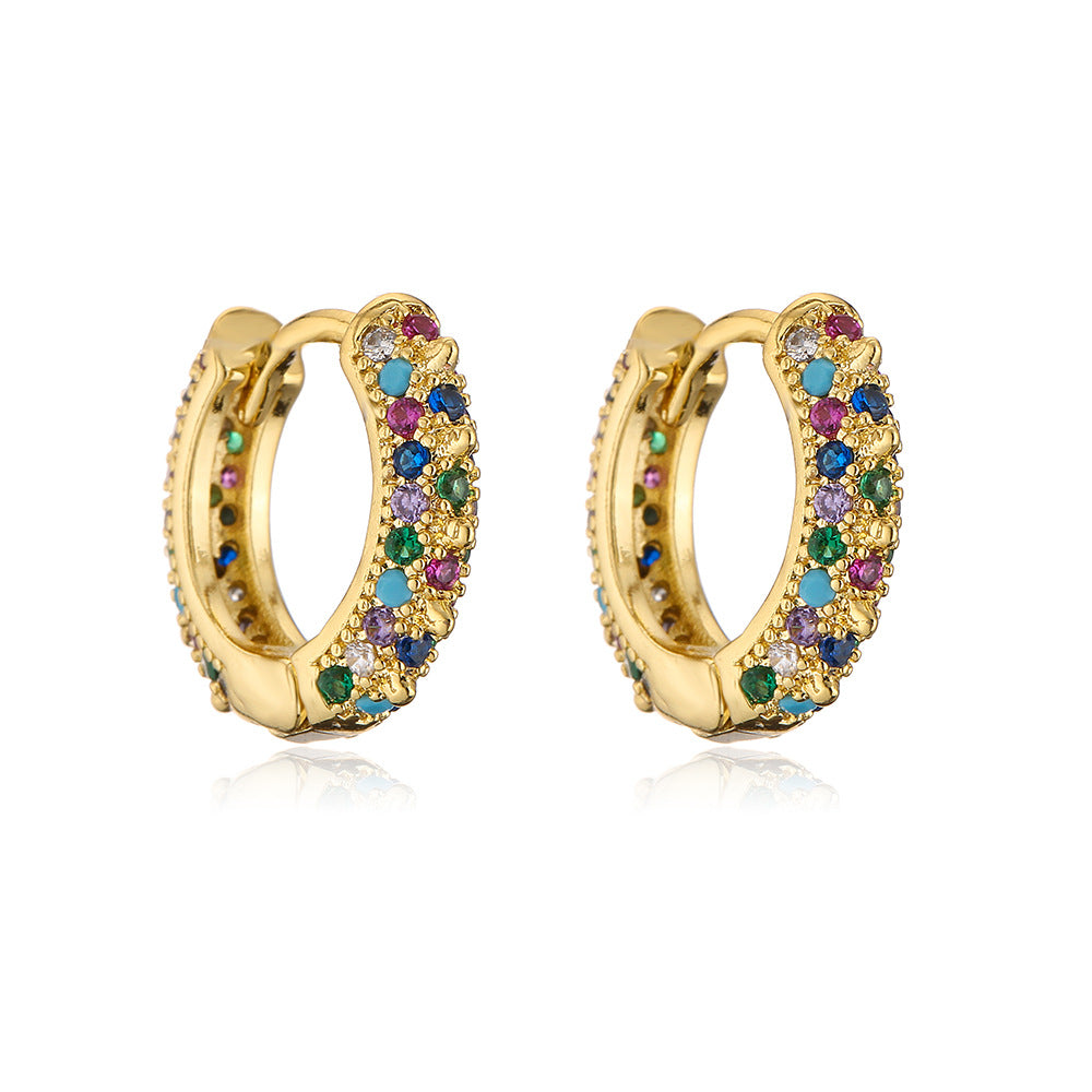 Orecchini a cerchio in rame stile geometrico con placcatura in oro 18K e finitura smaltata per donna