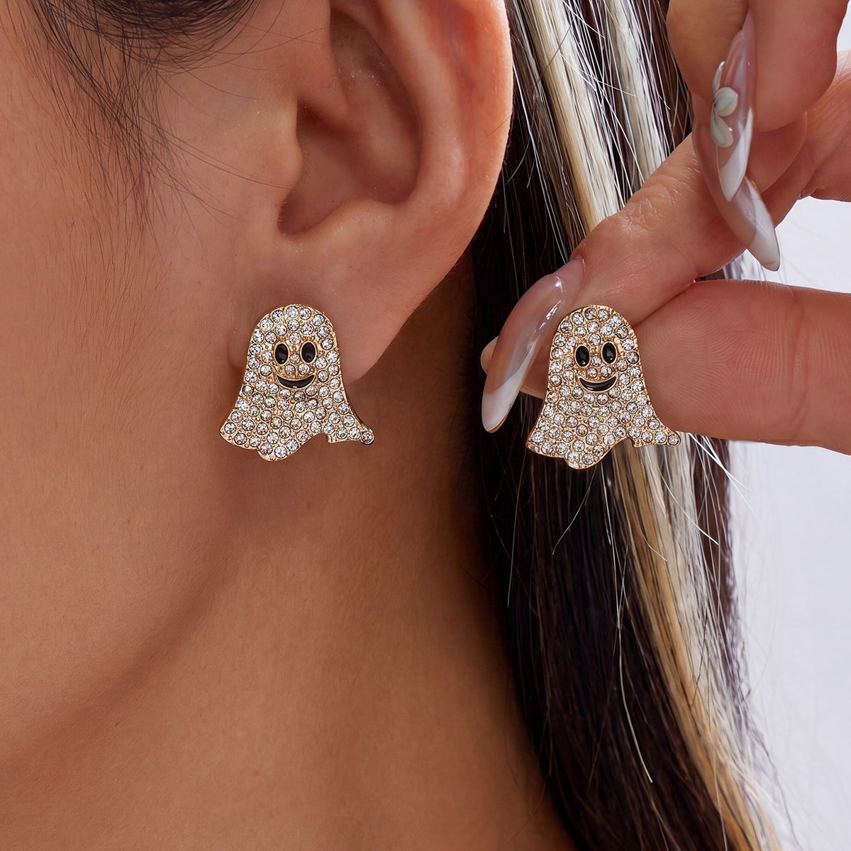 Halloween Geometric Rhinestone Inlay Alloy Earrings for Women