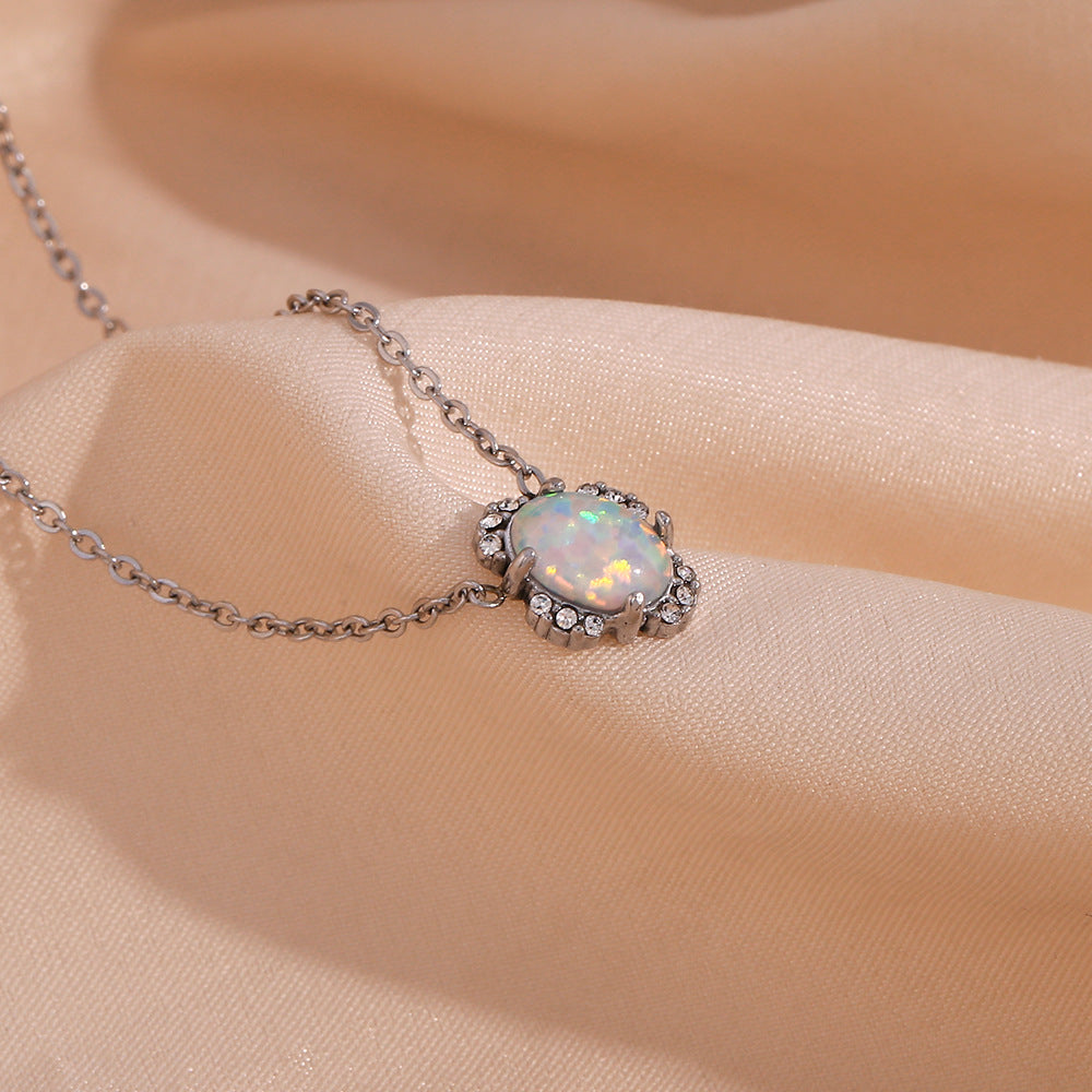 Juego de collar con colgante ovalado de pétalos florales vintage con cadena de acero inoxidable y colgantes de acero de titanio para mujer
