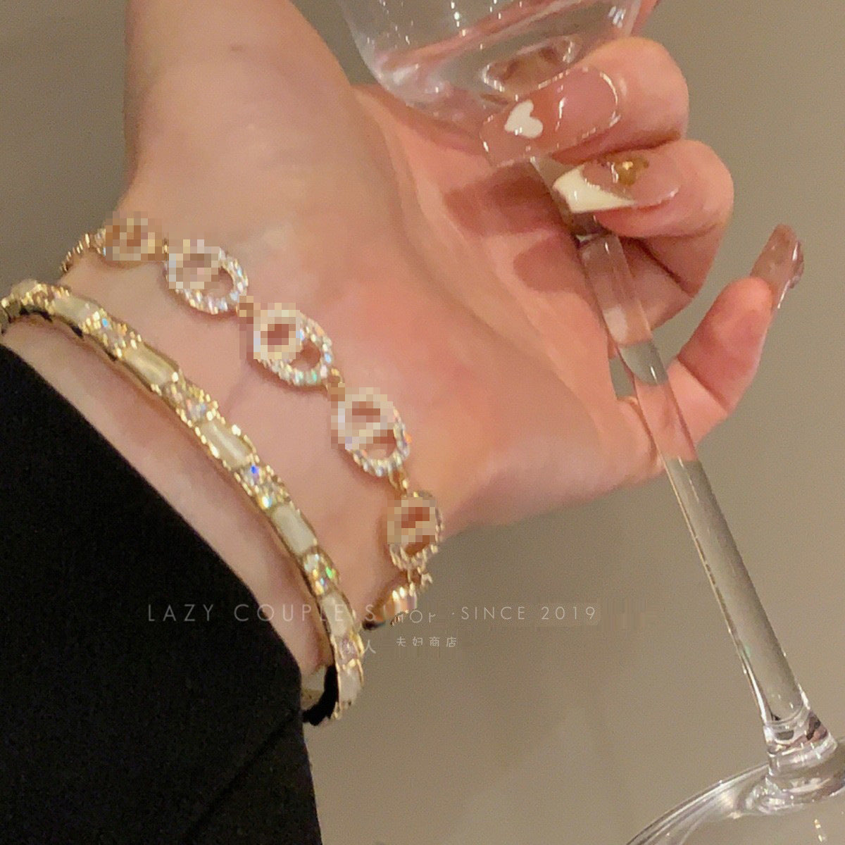 Luxury Sweet Gold Plated Brass Geometric Cubic Zirconia Inlay Bracelet for Women