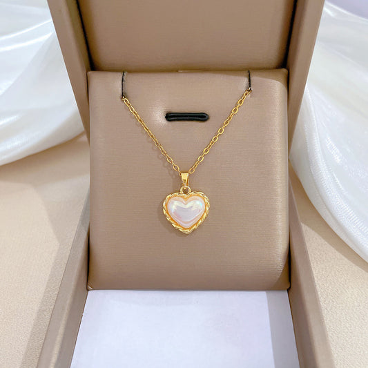 Collar con colgante minimalista de sirena de corazón para mujer y hombre, de acero inoxidable, delicada cadena para clavícula con detalles de diamantes de imitación