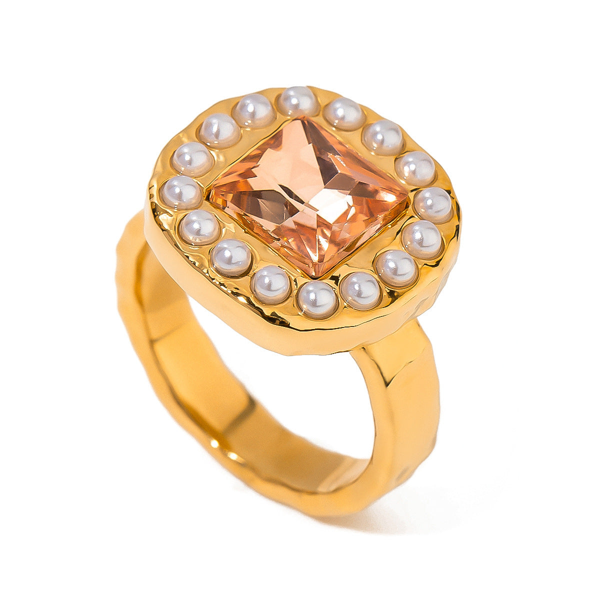 Geometric Pearl Ring in Titanium Steel with 18K Gold Plating for Women, Elegant Minimalist Jewelry