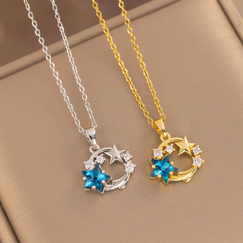 Collana minimalista geometrica in acciaio al titanio con intarsio di strass da donna, catena per clavicola ipoallergenica e resistente allo sbiadimento