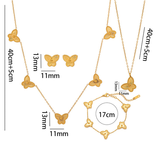 Set collana con pendente a farfalla in stile lusso in acciaio al titanio con finitura galvanica per donna
