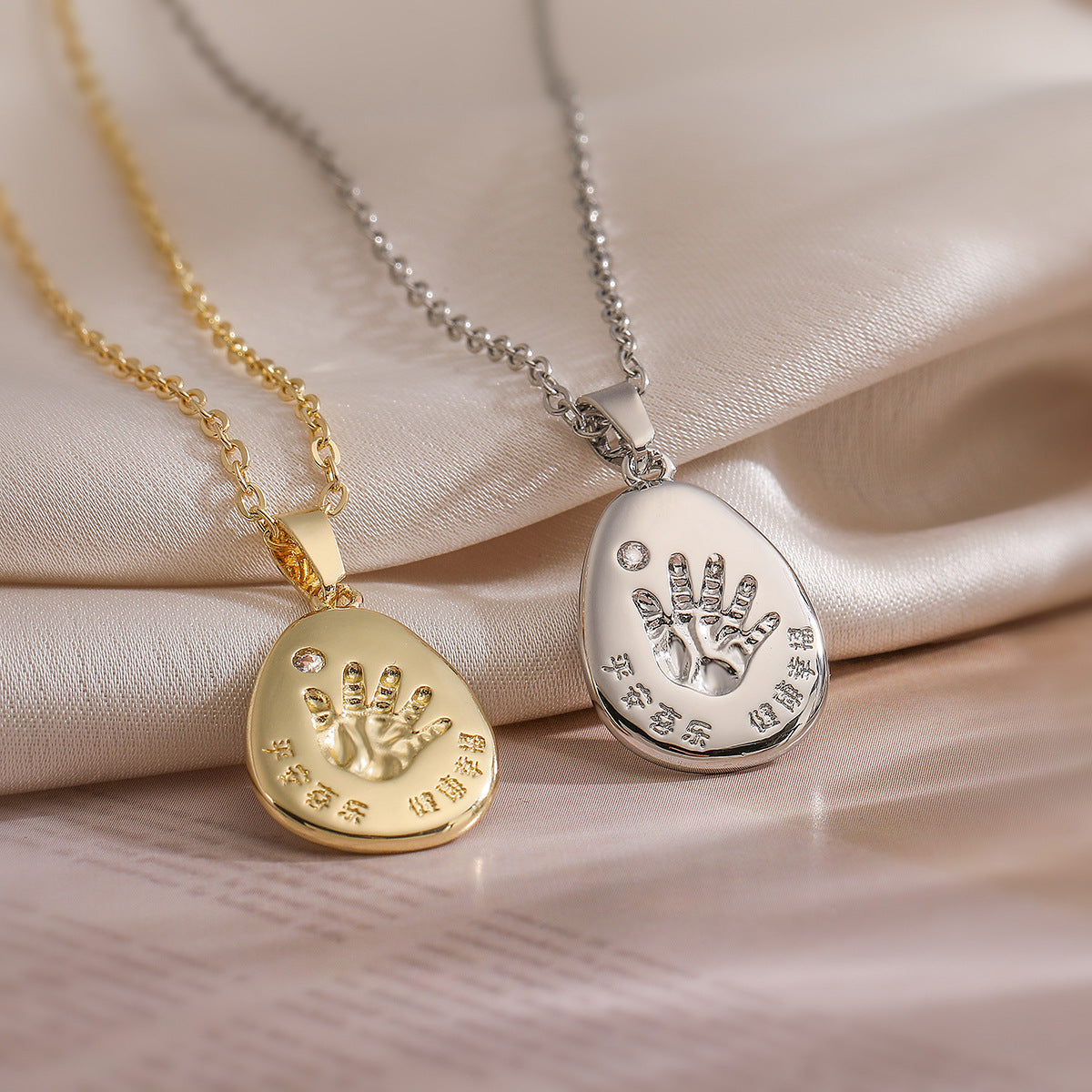 Minimalist Geometric Handprint Pendant Necklace for Women with Copper Base and Real Gold Plating