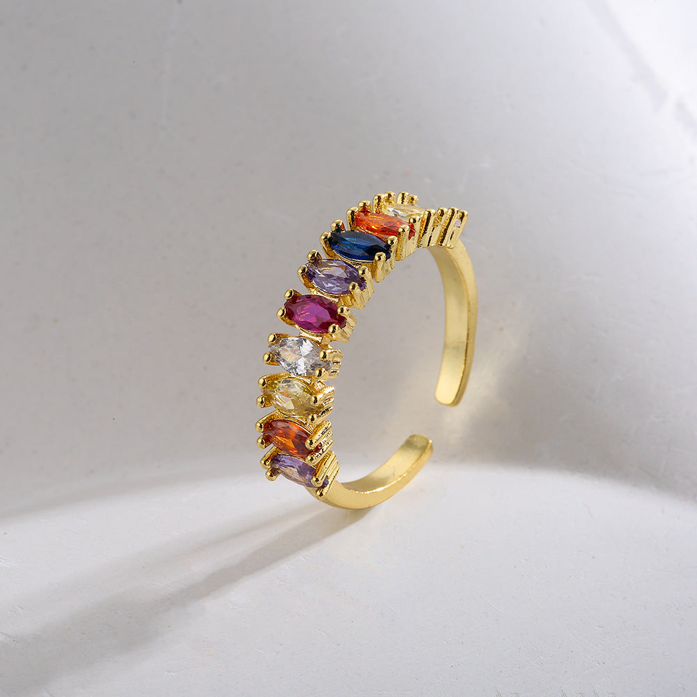 Minimalist Geometric Adjustable Ring in Copper with 18K Gold Plating and Micro-Paved Zirconia for Women
