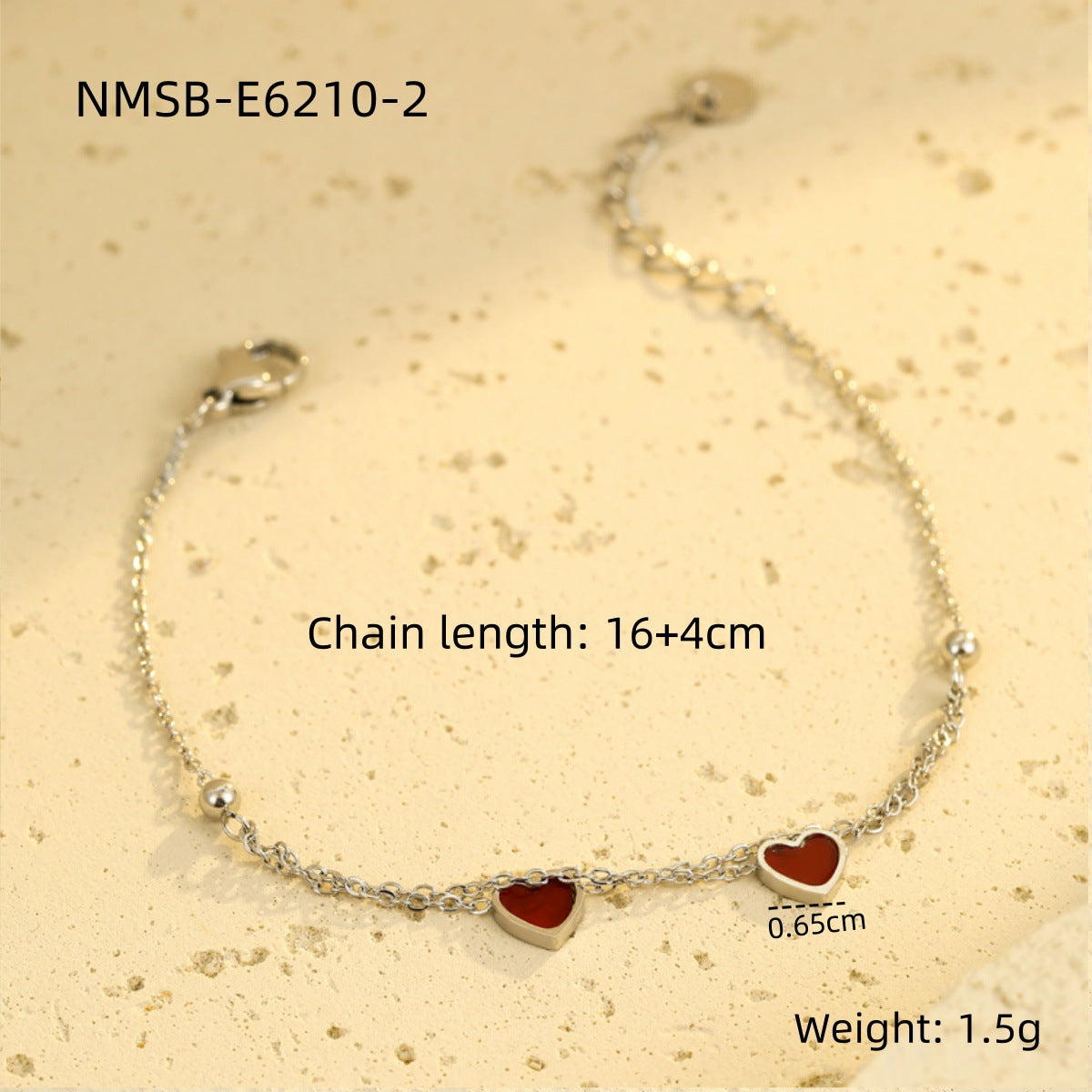Bracciale alla moda in acciaio inossidabile placcato oro a doppio strato a forma di cuore, gioielli minimalisti per donna resistenti allo sbiadimento