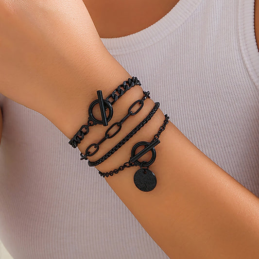 Vintage Sweet Geometric Cross Plated Iron Bracelet Set for Women