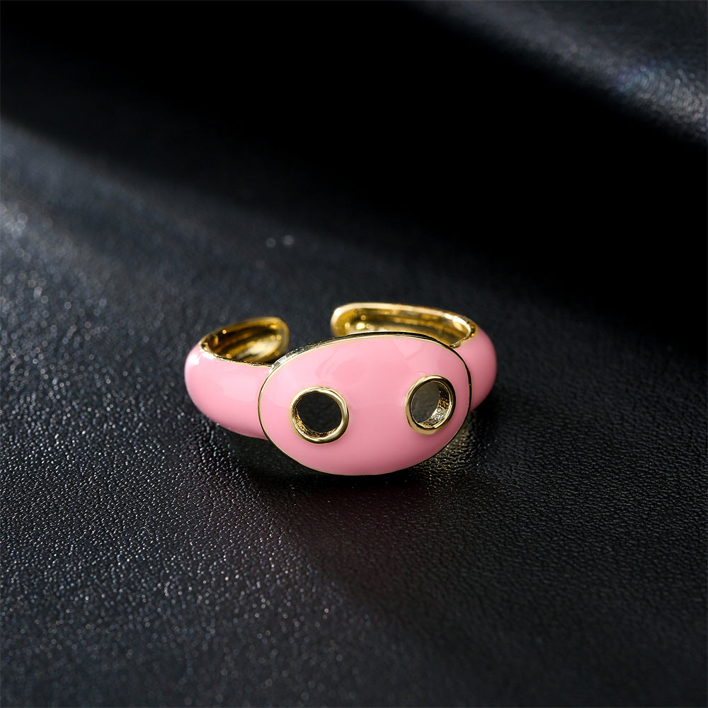 Gold Drip Oil Geometric Brass Ring for Women