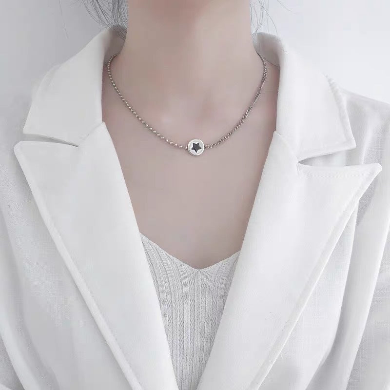 Minimalist Geometric Titanium Steel Star Pendant Necklace with Plated Finish on O-Chain for Unisex Wear