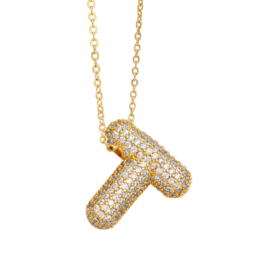 Minimalist Letter Brass Cubic Zirconia Plated Necklace Cable Chain Unisex