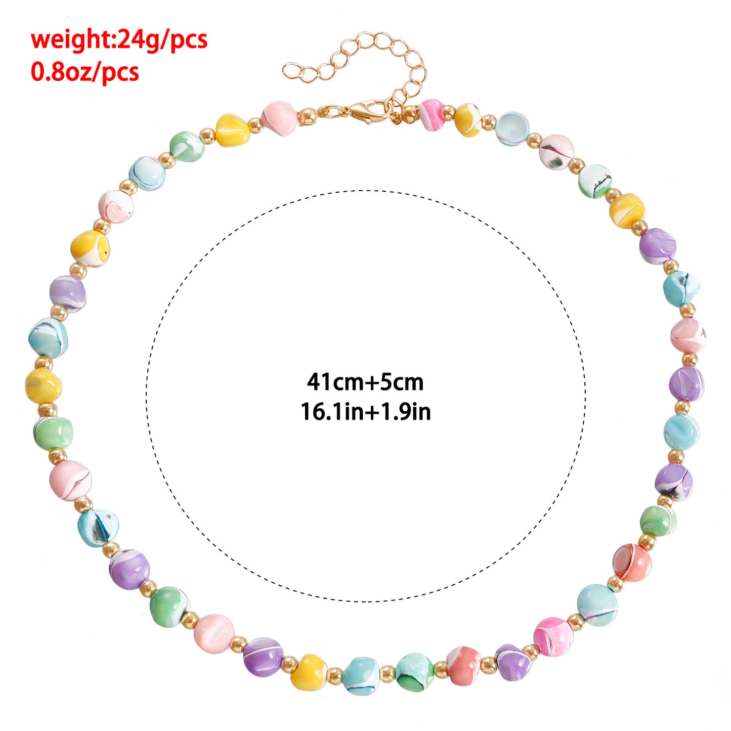 Collar con colgante de concha irregular y cuentas coloridas de dopamina para mujer con acabado chapado y diseño geométrico
