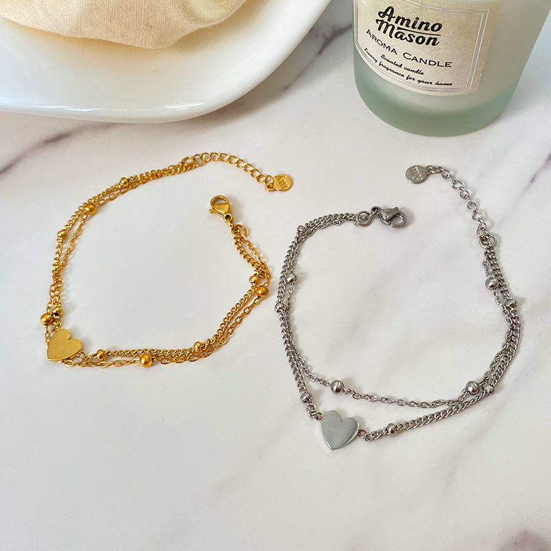 Minimalist Heart Titanium Steel Plated Ball Chain Bracelet
