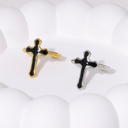 Anello Regolabile in Acciaio al Titanio Smaltato a Forma di Croce Vintage da Uomo e Donna