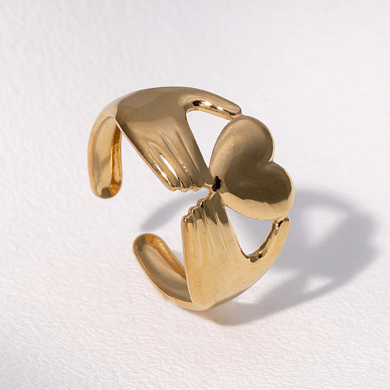 Minimalist 18K Gold Plated Stainless Steel Heart Open Ring for Women