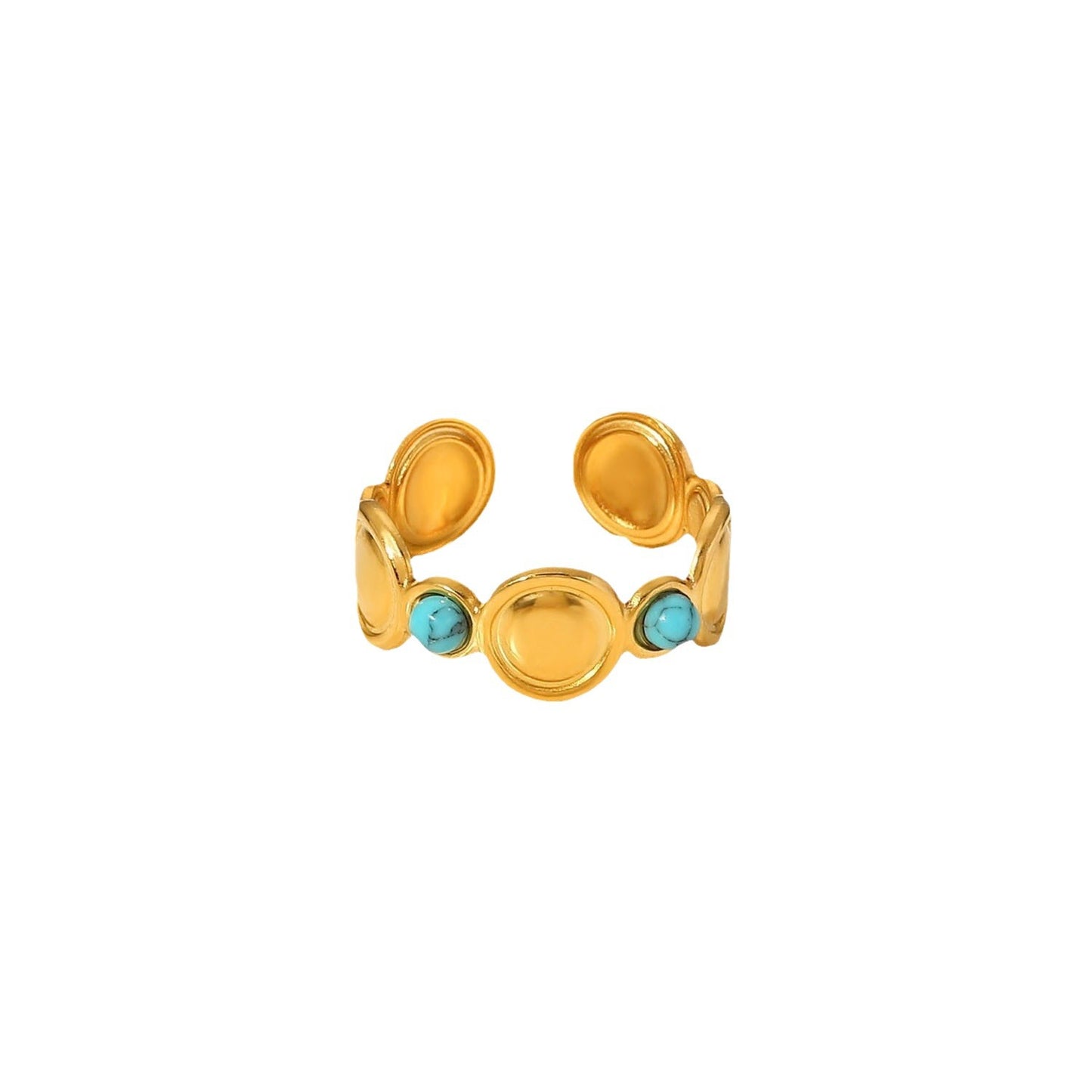 Anillo de acero inoxidable geométrico bohemio con incrustaciones de turquesa natural para mujer