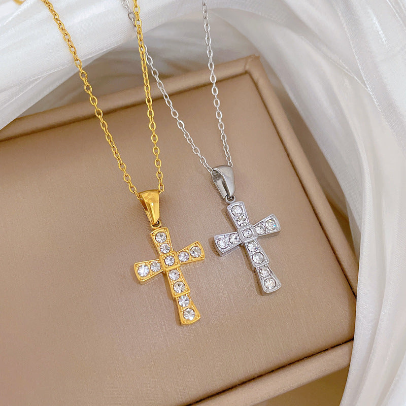 Collana con ciondolo a croce geometrica minimalista in acciaio al titanio placcato oro da donna e uomo