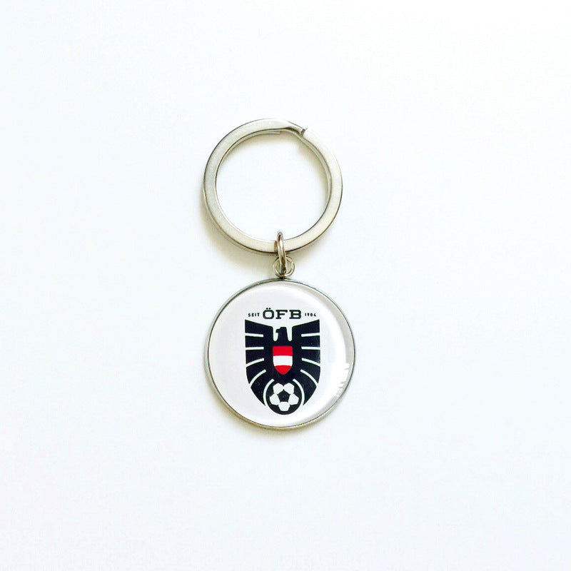 Sporty Round Stainless Steel Keychain National Football Team Souvenir Gift