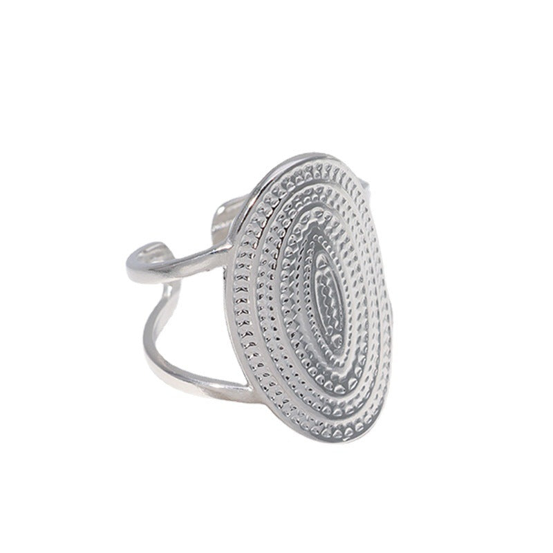 Anillo de banda ancha ajustable de acero titanio con diseño geométrico estilo punk para mujer, hipoalergénico y resistente a la decoloración