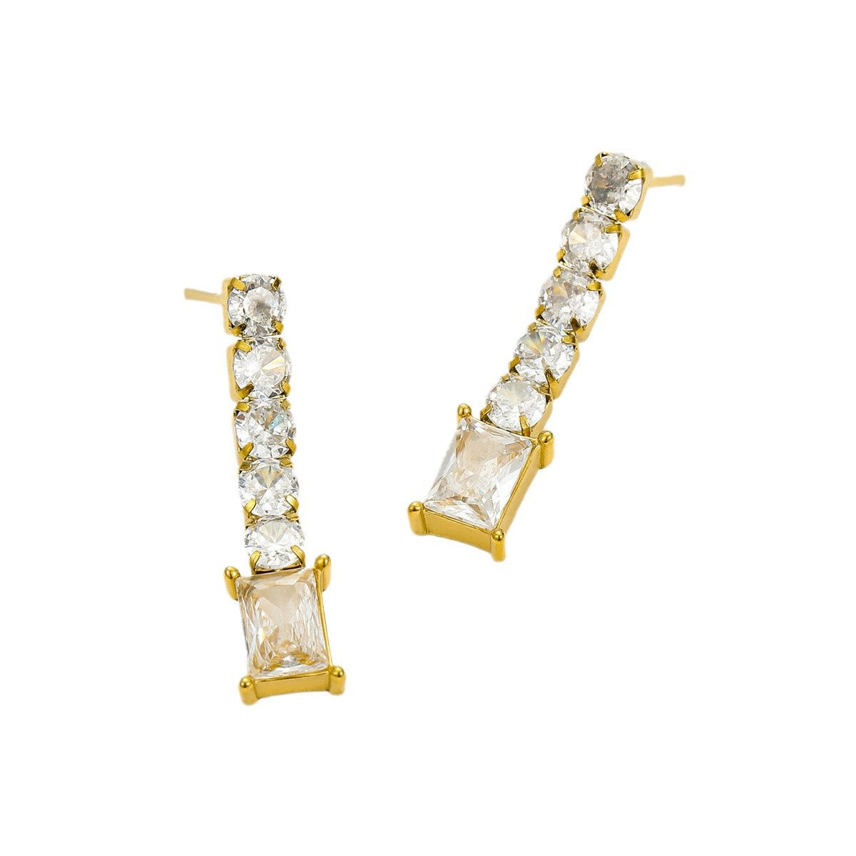 Elegantes Pendientes Colgantes Cuadrados de Acero Inoxidable con Acentos de Zirconia para Mujer, Acabado Bañado, para Vestimenta de Oficina a la Moda