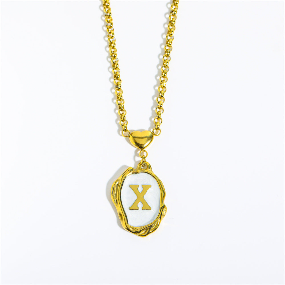 Collana Minimalista in Acciaio Inossidabile a Forma di Lettera con Placcatura in Oro 18K e Catena a O per Uomo e Donna