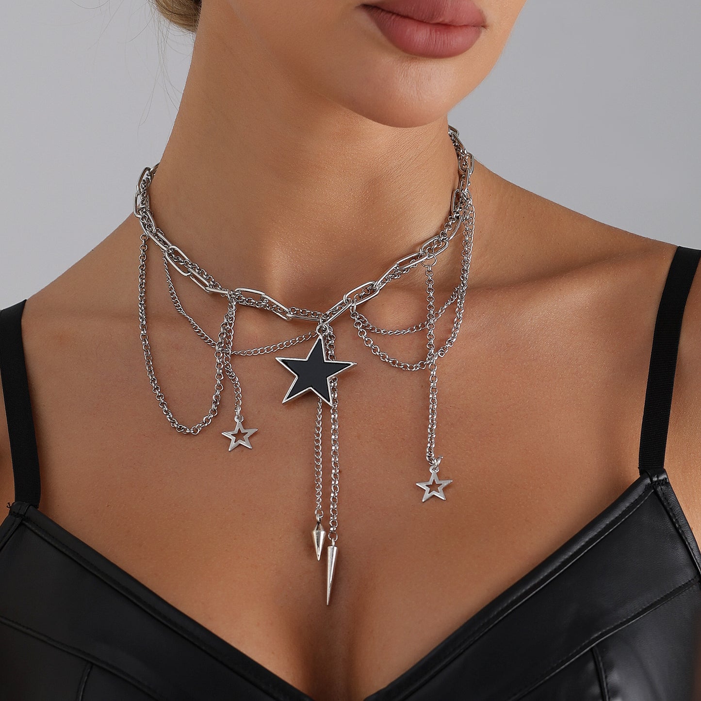 Gothic Sweet Drip Oil Plated Geometric Star Alloy Pendant Necklace for Women