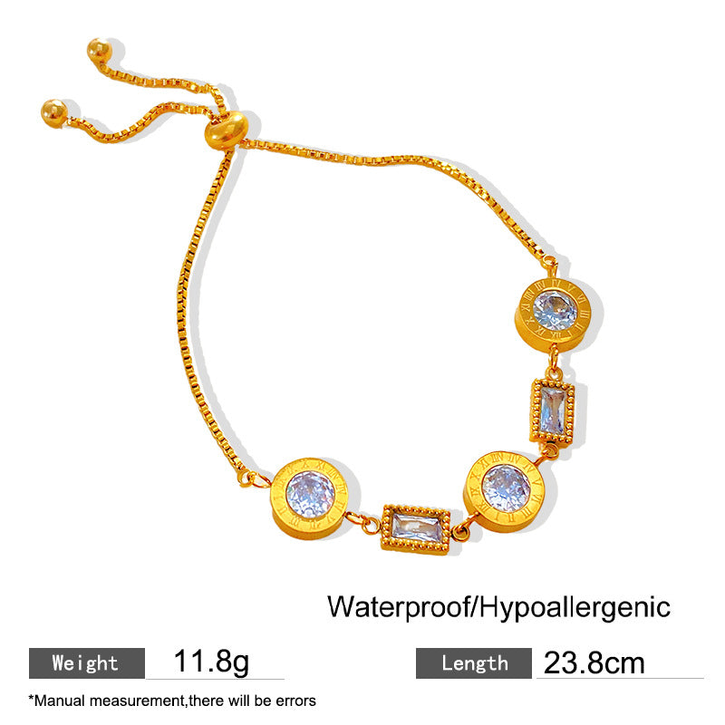 Minimalist Elegant Micro-inlay Cubic Zirconia Number Titanium Steel Bracelet