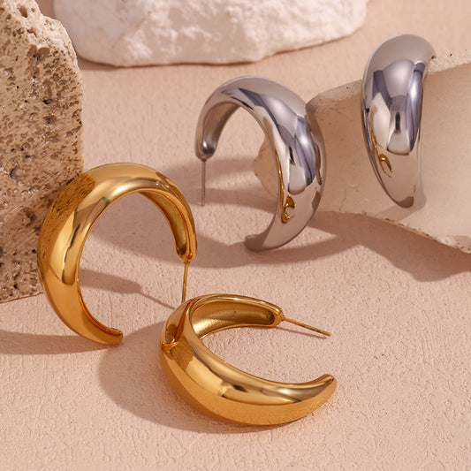 Orecchini minimalisti in acciaio inossidabile a forma di luna geometrica con placcatura in oro 18 carati da donna
