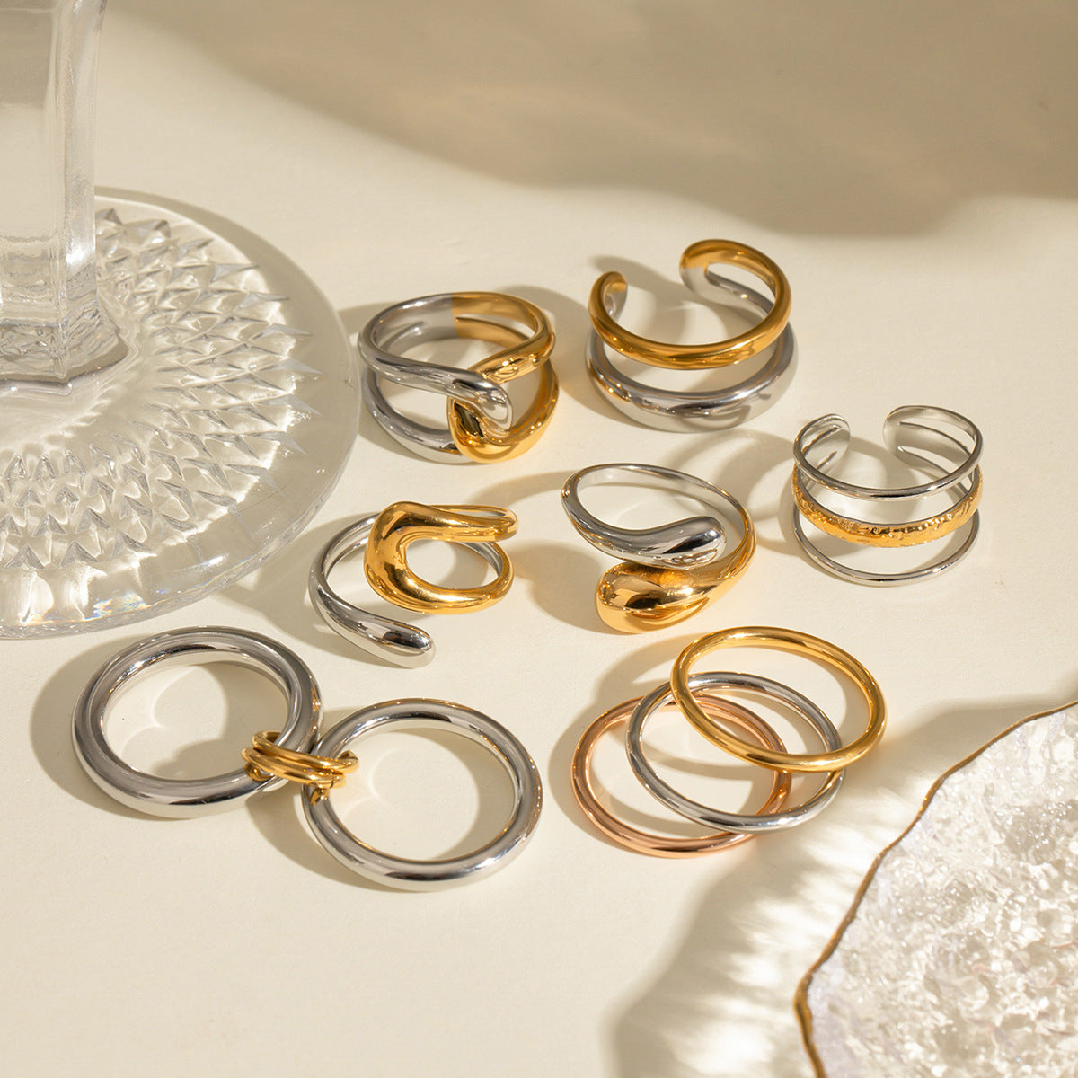 Elegant Geometric Two-Tone Plated Stainless Steel Ring for Women