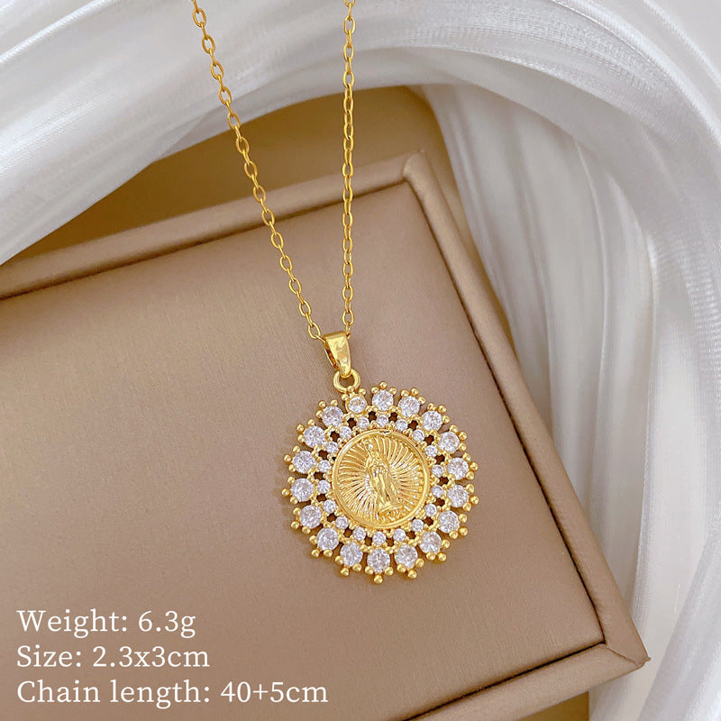 Geometric Style Titanium Steel Necklace with Copper Pendant Plated in Real Gold for Women and Men