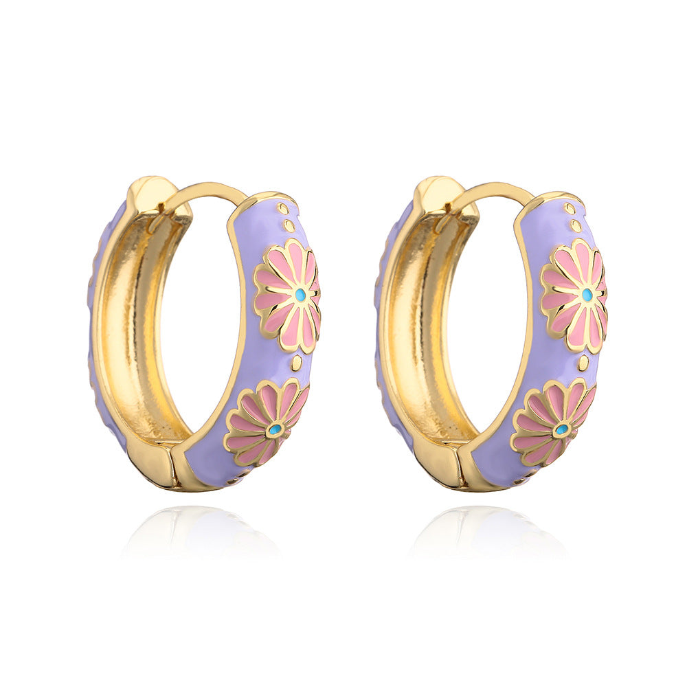 Retro Geometric Copper Earrings with Gold Plating for Women Candy-Colored Enamel Finish