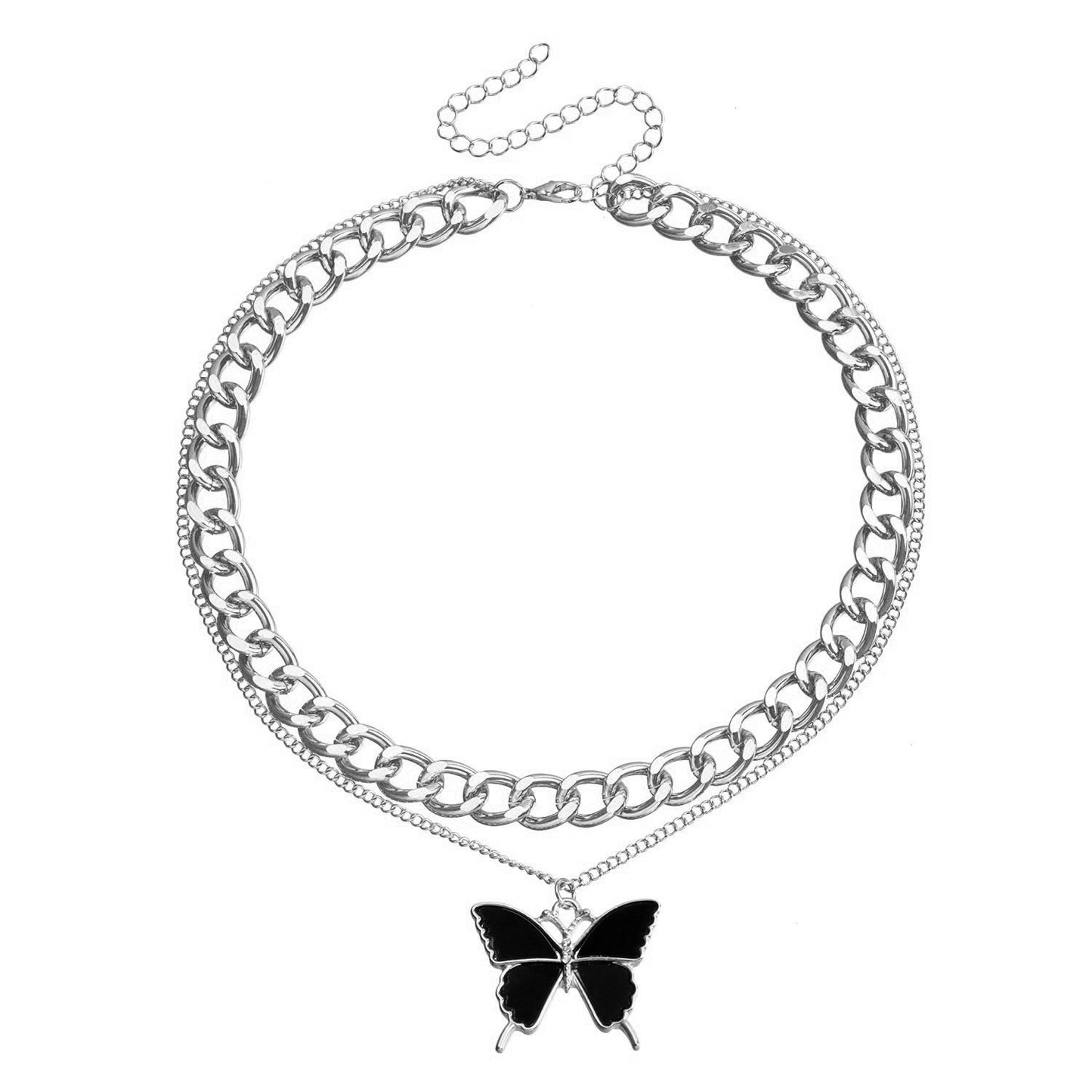 Elegant Two-Tier White Butterfly Alloy Necklace for Women with Plated Metal Finish and Clavicle Chain Style