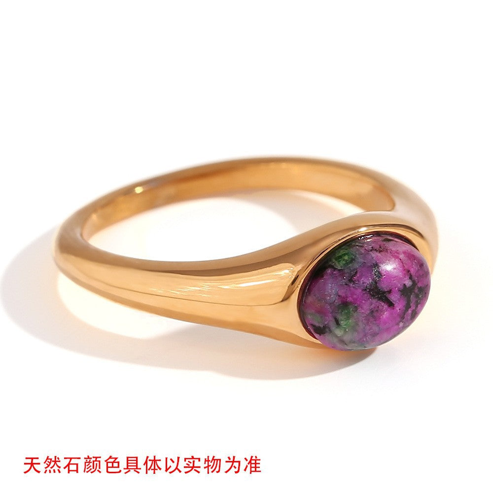 Minimalist Geometric Titanium Steel Ring with Gold Plating for Women Natural Stone Accent Fashion Office Wear