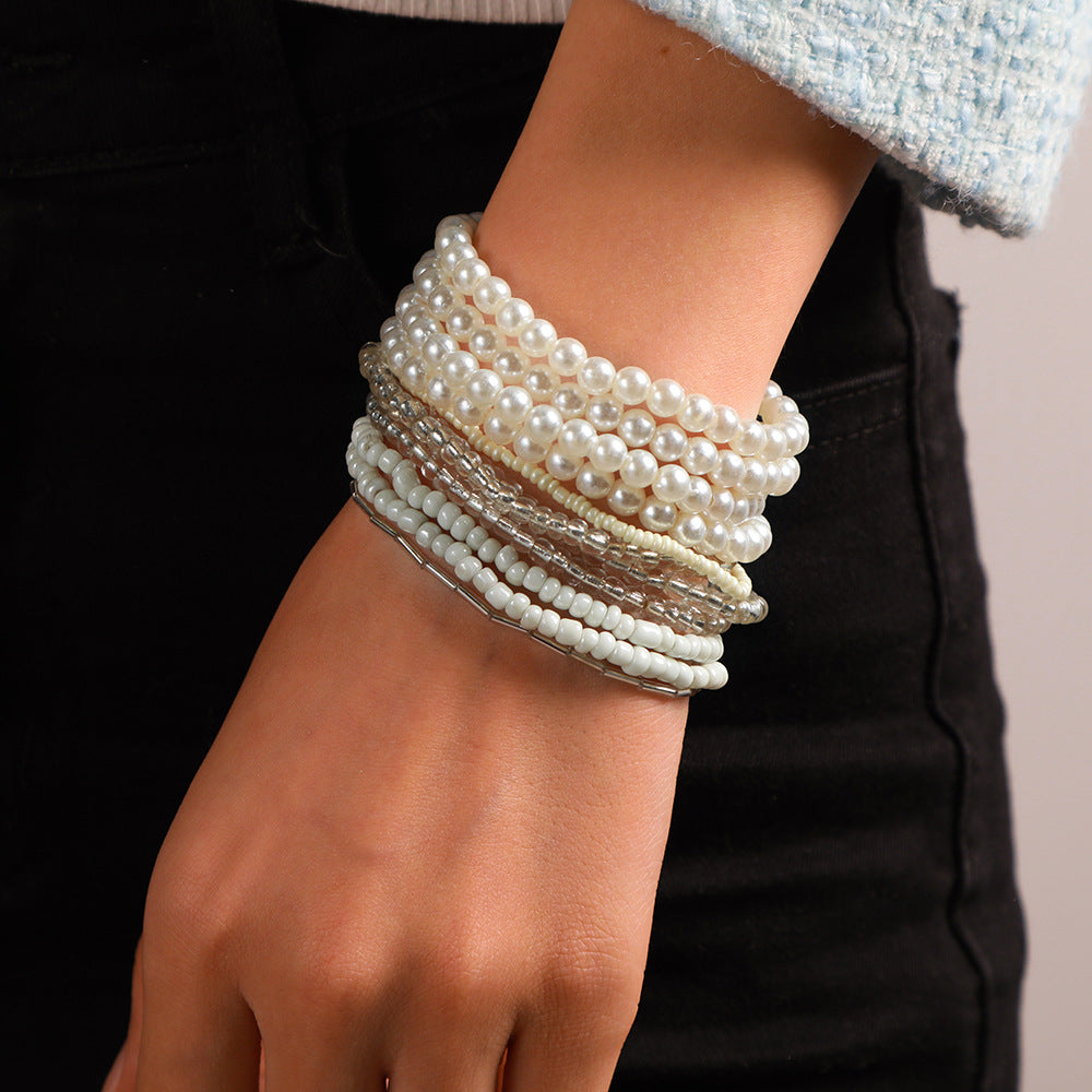 Irregular Geometric Baroque Imitation Pearl and Crystal Beaded Bracelet for Women