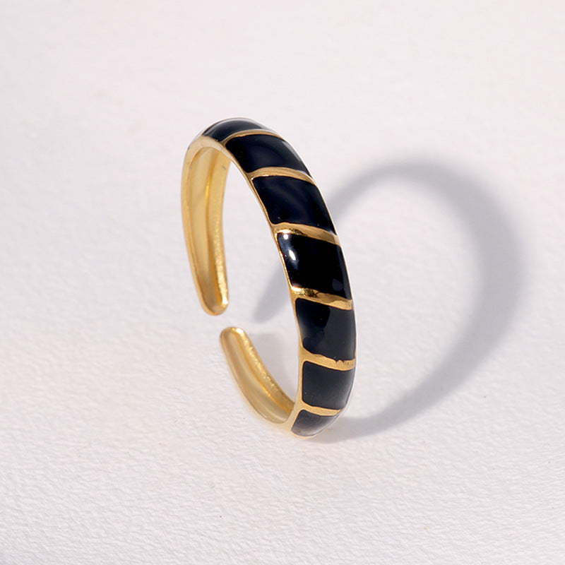 Anello geometrico regolabile in acciaio inossidabile da donna stile vintage, con finitura placcata e design dalle linee pulite