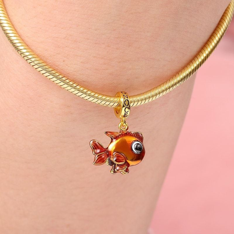 Minimalist Vintage 18K Gold Plated Brass Fish Pendant with Pearl and Cubic Zirconia Charm Bar