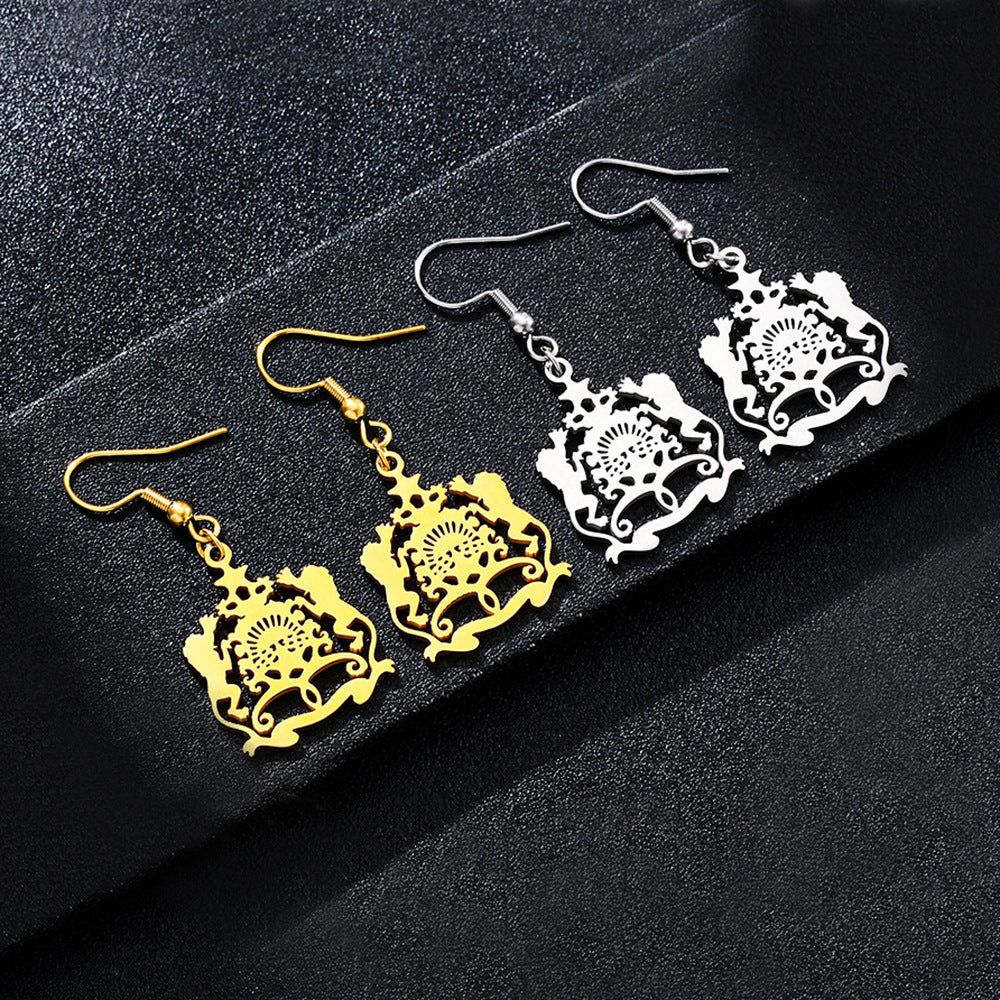 Ethnic Style Lion-Shaped Hollow-Out Gold-Plated Stainless Steel Fishhook Earrings for Women