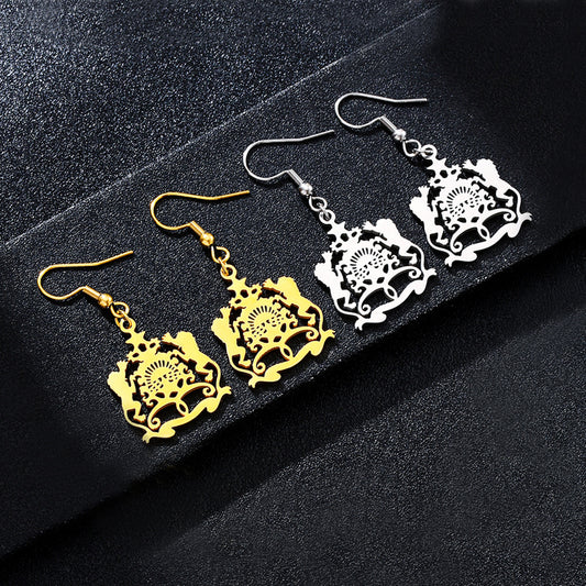 Ethnic Style Lion-Shaped Hollow-Out Gold-Plated Stainless Steel Fishhook Earrings for Women