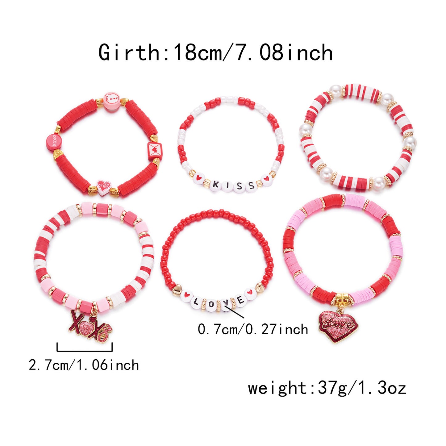 Pink XO Resin Heart Geometric Bracelet